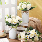 Domensi 6 Sets Wedding Centerpiece for Table Decoration Artificial Fake Rose Flowers with Metal Vase, Faux Silk Rose Bouquet Floral Arrangements for Bridal Shower Home Dining Party (White) - Image 2