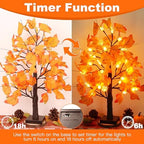 2 Pack 24 Inch Lighted Maple Trees with 48 LEDs & Timer, Fall Decorations for Home, Battery Operated Artificial Autumn Tabletop Tree with Acorns Maple, Indoor Fall Decor Thanksgiving Table Centerpiece - Image 2