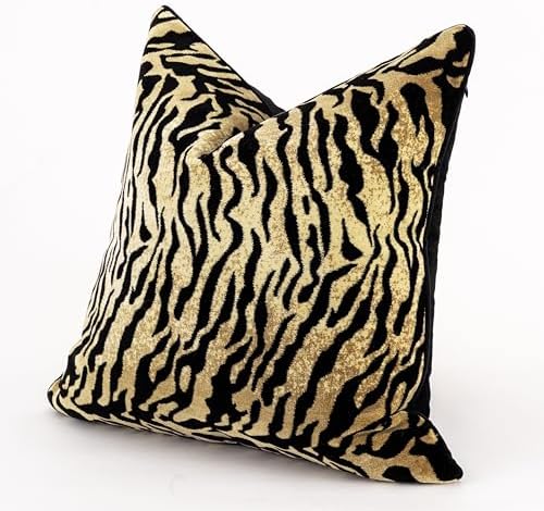 Velvet Cutting Jacquard Throw Pillow Covers Black Camel 24" x 24" Set of 1 - Image 2