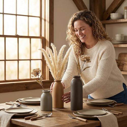 CWLWGO-Ceramic Matte Vase Set for Home Decor, Modern and Minimalist Decorative Flower Vases, Kitchen Living Room Table Centerpiece Decoration, Mantel Entryway Bookshelf Decor（Matte Multi） - Image 5