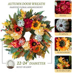 Harvest Fall Wreaths for Front Door Outside 24 Inch Autumn Magnolia Wreath - Image 4