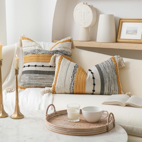 BlissBlush Decorative Lumbar Throw Pillow Cover 12x20 Boho Yellow Mustard Accent Cushion for Couch Sofa Farmhouse Pillowcase for Bedroom Living Room Home Décor Cover ONLY - Image 7
