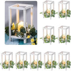 Geelin 10 Pcs Wooden Wedding Lantern Centerpiece Candle Lantern Table Wooden Candle Holder Decorative for Wedding Party Table Valentine Decor (10.59 in,Antique White) by Geelin