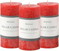 3x6 Inch Bright Red Pillar Candles Set of 3 - Hand-Poured Unscented Candles, Long Clean Burning, Large Big Candle, Smokeless Dripless Candle for Dinner Table, Wedding, Home, Rustic Decor by MiraScents