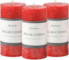 3x6 Inch Bright Red Pillar Candles Set of 3 - Hand-Poured Unscented Candles, Long Clean Burning, Large Big Candle, Smokeless Dripless Candle for Dinner Table, Wedding, Home, Rustic Decor by MiraScents