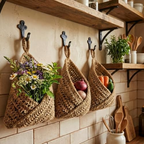 Honeydak 3 Hanging Baskets, Linen, Triangle, Jute - Image 5