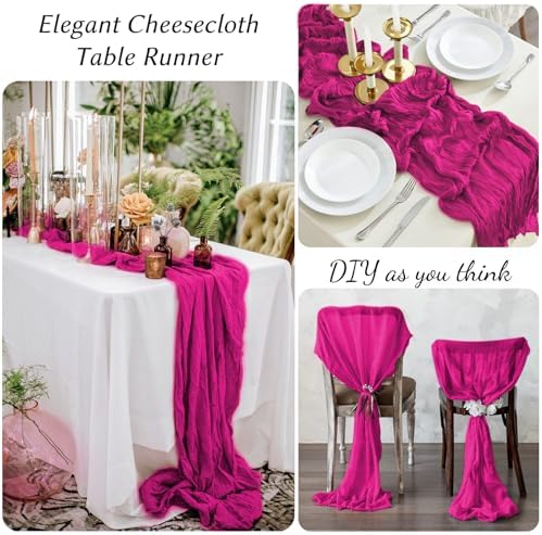 12Pack Hot Pink Cheesecloth Table Runners 10FT Gauze Table Runner - Image 2