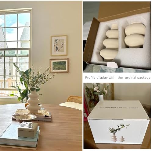 Steviieden Ceramic Vases Set, Boho Home Decor Vase, Off White, Set of 2 - Image 5