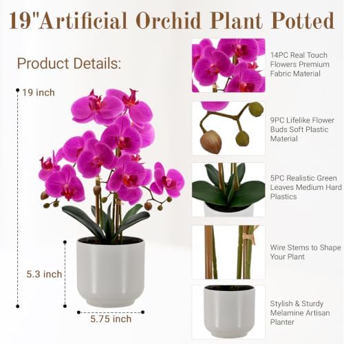 Fake Orchid-19”tall Artificial Indoor Potted Plant for Home Decor-Purple - Image 2