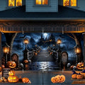 Halloween Garage Door Banner 16x7 ft Outdoor Spooky Haunted Castle Backdrop Cover Large Cemetery Gravestone Pumpkin Jack-O-Lantern Full Moon Bats Skulls Holiday House Wall Party Decorations by THISFIND