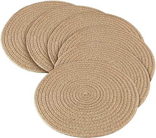 Jute Woven Placemats Set of 6, Round Braided Tablemats 13.8 inch Natural Jute Plat Chargers Handmade Woven Placemats Heat Resistant Non-Slip Potholder for Table Decoration - Image 4