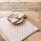 Over&Back Set of 4 Hand-Blocked Placemats - Colorful Dining Table Mat - Each Placemat is Unique - 100% Cotton - Machine Washable - Kitchen and Home Decor - Pink Blossom - Image 3