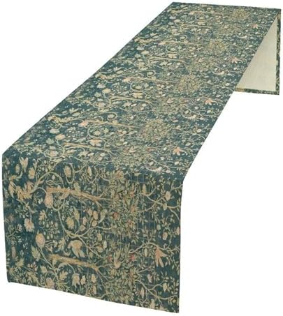 William Morris Bird Table Runner for Table Decor, Art Rustic Flower Style Bird Botanical Floral Vintage Printed for Kitchen Dining Room Farmhouse Party Holiday Decorate 13" x 120" by LIZIMI