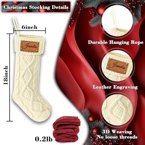 Personalized Christmas Stockings, Custom Engraving Christmas Stockings 8 Pack with Names, 18” Large Knitted Xmas Stocking for Family Kids, Fireplace Hanging Holiday Christmas Party Decoration - Image 4