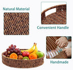 Coffee Table Tray 2 Pack Rattan Woven Basket Multifunctional Round Rattan Serving Tray with Handles, Decorative Trays for Home Decor, Kitchen Counter, Living Room - Image 3