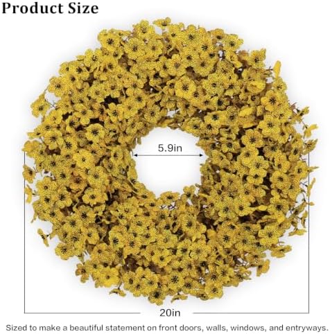 20" Yellow Fall Wreath for Front Door, Artificial Mums Autumn Wreath - Image 2