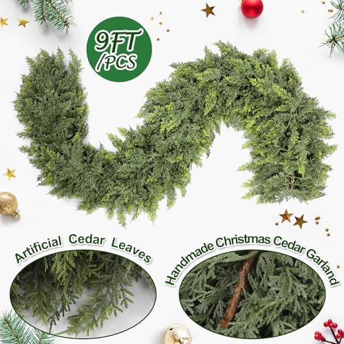 Waydress 2 Pcs 9 ft Christmas Artificial Cedar Garland Realistic - Image 2