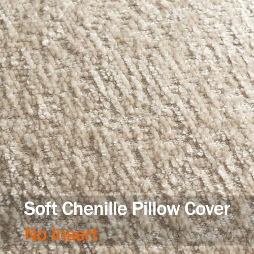 DEZENE Pack of 2 Tan Decorative Throw Pillow Covers 22x22 Cozy Soft Chenille Accent Vintage Square Couch Pillow Covers for Home Decor Bed Sofa Living Room - Image 3