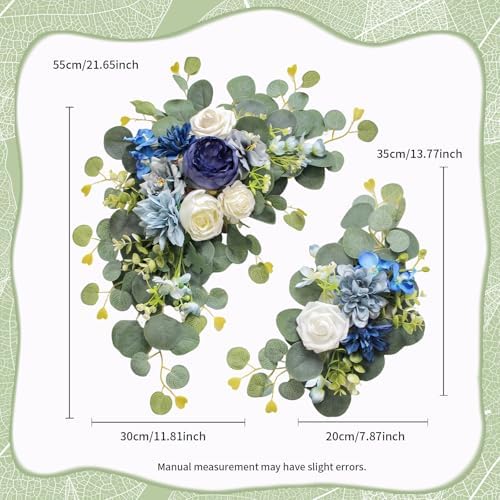Odouzy Artificial Wedding Arch Flowers for Wedding Sign,Set of 2 for Welcome Ceremony Sign,Faux Floral Swags,Wedding, Banquet and Reception Backdrop Floral Decoration (Blue) - Image 2