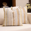 Boho Chenille Tufted Throw Pillow Covers 18x18 Inch Set of 2 Farmhouse Yellow Woven Striped Decorative Pillowcases for Couch Sofa Bed by KOOLIFE