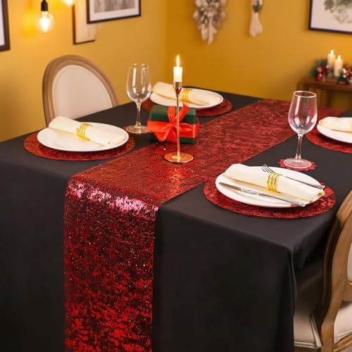 Red Disposable Placemats Set of 100 Red Charger Plates Doilies Metallic Thin Mesh Round 13 Inch Glitter Foil Pressed Dining Table Decoration Centerpieces for Party Wedding Birthday - Image 3