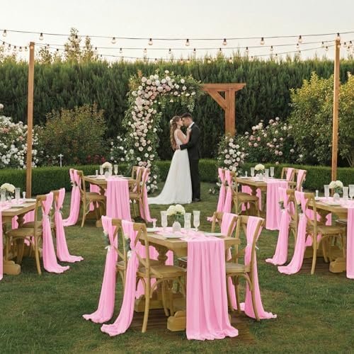 MDS Pack of 15 | Rose Pink | 10ft Chiffon Table Runner 29x120 Inches Long Romantic Rustic Sheer Gauze Runner for Wedding Bridal Shower Birthday Banquets Engagement Spring Easter Boho Decorations - Image 2