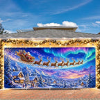 Magical Christmas Garage Door Banner Mural - Santa Sleigh Reindeer Flying Over Winter Snow Village Backdrop Large 7x16ft Holiday Outdoor Wall Decor Durable Weatherproof Fabric Cover for Home Xmas - Image 7