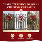 VINGLI 14 Inch Solar Christmas Wreath 3 Pack with 60 LED Lights, Red Bow - Image 7