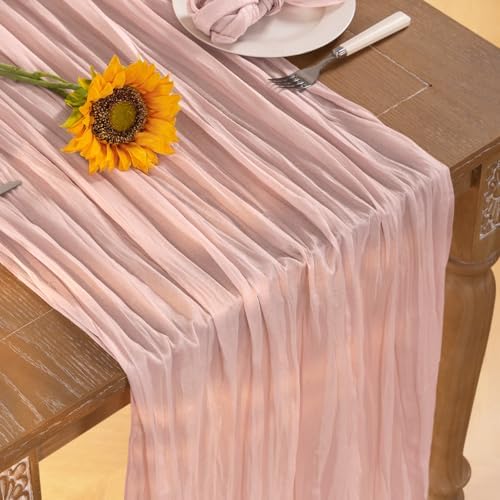 DeZerlor Dusty Pink Cheesecloth Table Runners 12 Pack Summer Boho Runners - Image 4