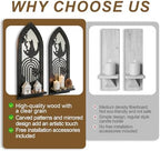 ZEXUIRU 2 Set Rustic Candle Sconces Living Room Bedroom Entryway Wood Mirrored, Farmhouse, Carved Frame Wall-Mount Wooden Candle Holders Wall Decor Hanging Handmade Holder - Black - Image 5