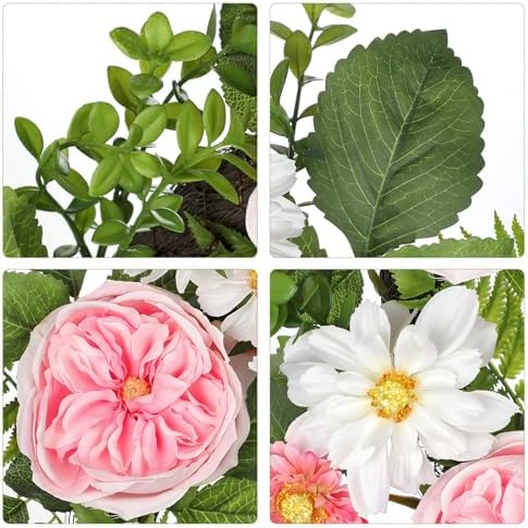 Spring Summer Wreath for Front Door with Large Roses, Daisies for All Seasons Indoor Outdoor Use, 24" Silk Floral Wreath Spring Summer Decorations for Home, Porch, Wall, Farmhouse, Wedding Decor - Image 2