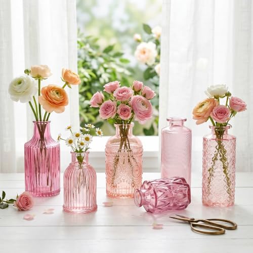 30 Pcs Pink Glass Bud Vases Bulk, Vintage Small Flower Vase Set - Image 6