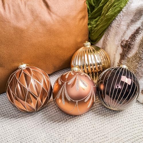 JORNOY Christmas Balls Ornaments Set, 6 inch/150mm Extra Large Shatterproof Plastic Hanging Bulbs for Xmas Tree Decorations Holiday Party with String, 4 Pack-Brown - Image 2