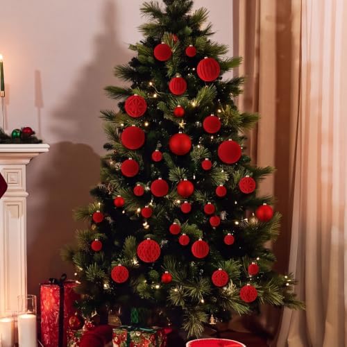 36 Pcs Christmas Balls Ornaments for Ceiling, Red Velvet - Image 4