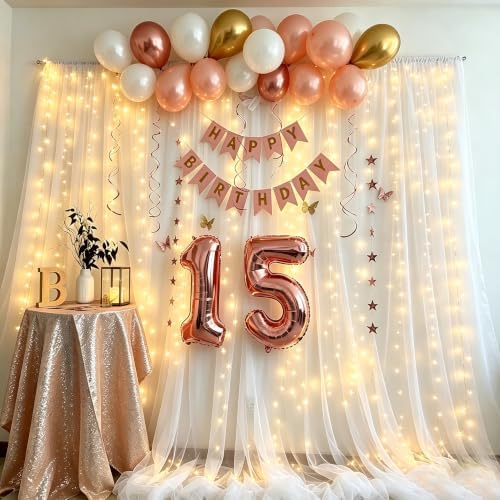 10x8ft White Backdrop Curtain with Lights String for Parites, Sheer Photo Backdrop Tulle Curtains for Wedding Baby Shower Birthday Party Photo Shoot Decorations - Image 4