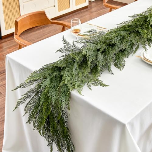 9FT Christmas Garland Full Layered Greenery Real Touch Cedar Garland - Image 5