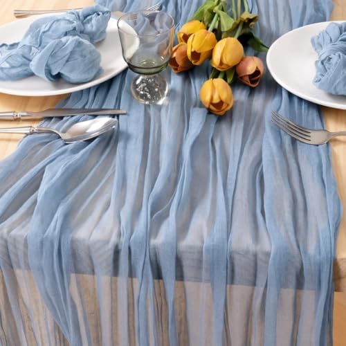 Dusty Blue Fall Cheesecloth Table Runner Boho Dinning Decor 10ft, 8 Pack - Image 2