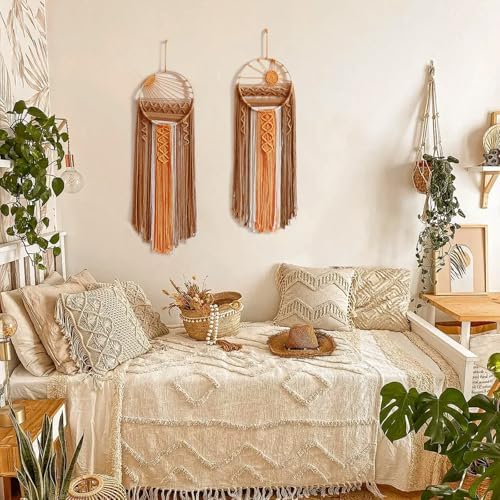 Artilady 2 Pack Macrame Hanging Tapestry Sun Wall Decor, Boho Dream Catcher - Image 3