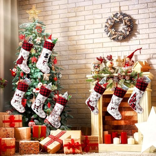 Tatuo 8 Pack Buffalo Plaid Christmas Stockings, 18 Inch for Fireplace - Image 5