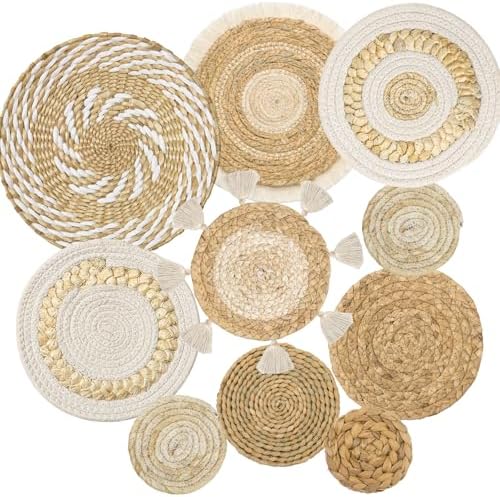 Set of 10 Boho Wall Basket Decor Wicker Woven Wall Basket Decoration by LOMOHOO