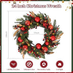 24 inch Christmas Wreath, Christmas Wreath for Front Door, Christmas Door Wreath Decor for Xmas Indoor Outdoor Holiday Decor (Red Ball) - Image 7