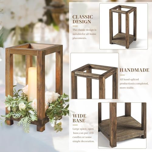 4 Pcs Wooden Lanterns Wedding Centerpiece for Tables, Farmhouse Candle Lantern, Perfect Centerpiece Table Decorations, Candle Holder Decorative for Wedding Party, Table Valentine Decor - Image 5