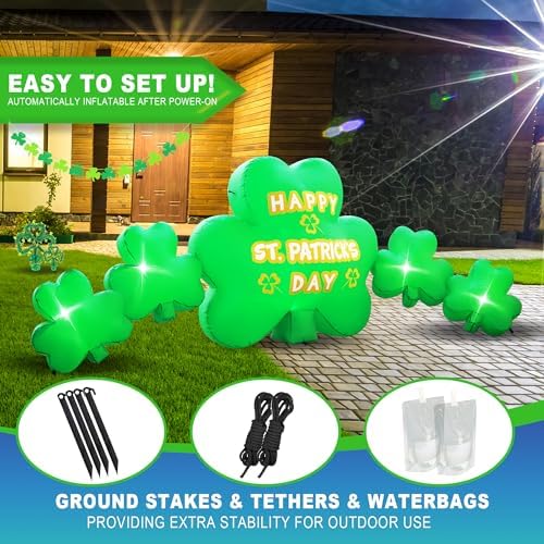 10.5FT Length St. Patricks Inflatables Shamrocks Built in Flash LED Lights for St. Patricks Day Blow Up Yard Outdoor Indoor Lawn Garden Decorations - Image 4