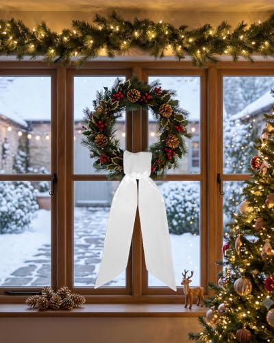 White Wreath Sash for Front Door, 8Pcs Versatile Elegant Blank Satin Ribbon - Image 6