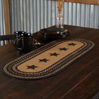 VHC Brands Farmhouse Primitive Jute Black Textured Table Runner w/Stenciled Stars 13"x36" by VHCBrands