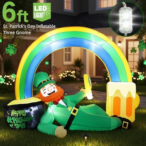 7FT St. Patrick’s Day Inflatable Leprechaun with Rainbow Beer Mug & Pot of Gold — Lucky Outdoor St. Paddy’s Day Yard Decoration with LEDs & Irish Flag Blow Up Ornament for Lawn Garden Party - Image 4