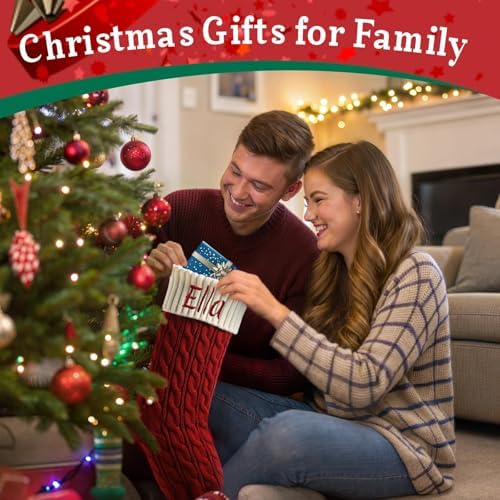 Personalized Christmas Stockings,Custom Embroidered Name & Monogram Knit Stockings for Kids,Family - Intertwined Cable Knit 18" Christmas Stocking for Fireplace Holiday Decor(7 Pack) - Image 6
