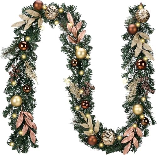 Valery Madelyn 9 Ft Christmas Garland with Lights for Mantle Copper Gold by ValeryMadelyn