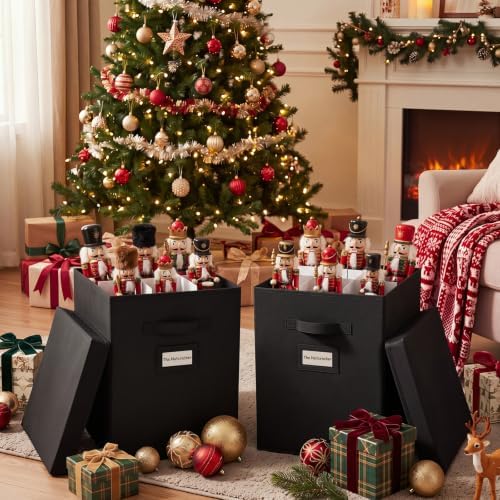 2 Packs Christmas Nutcracker Storage Box 16 Inch Hold 9 Nutcrackers Figurine Collectible Black Dividers for Holiday Decor Carolers Santa Figure Nut Cracker Ornaments - Image 3