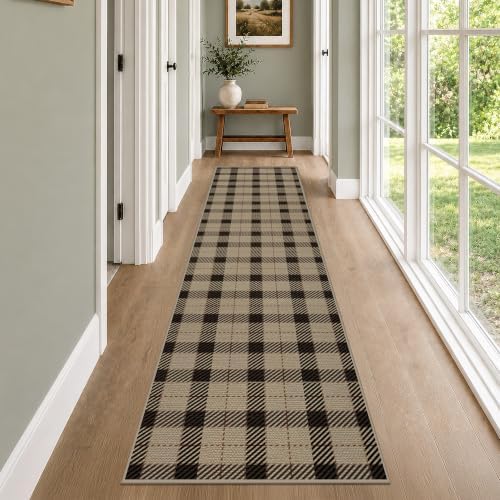 JTJ Easy Jute Kitchen Runner Rug 2'6" x 10', Black & Beige Plaid, Washable - Image 3